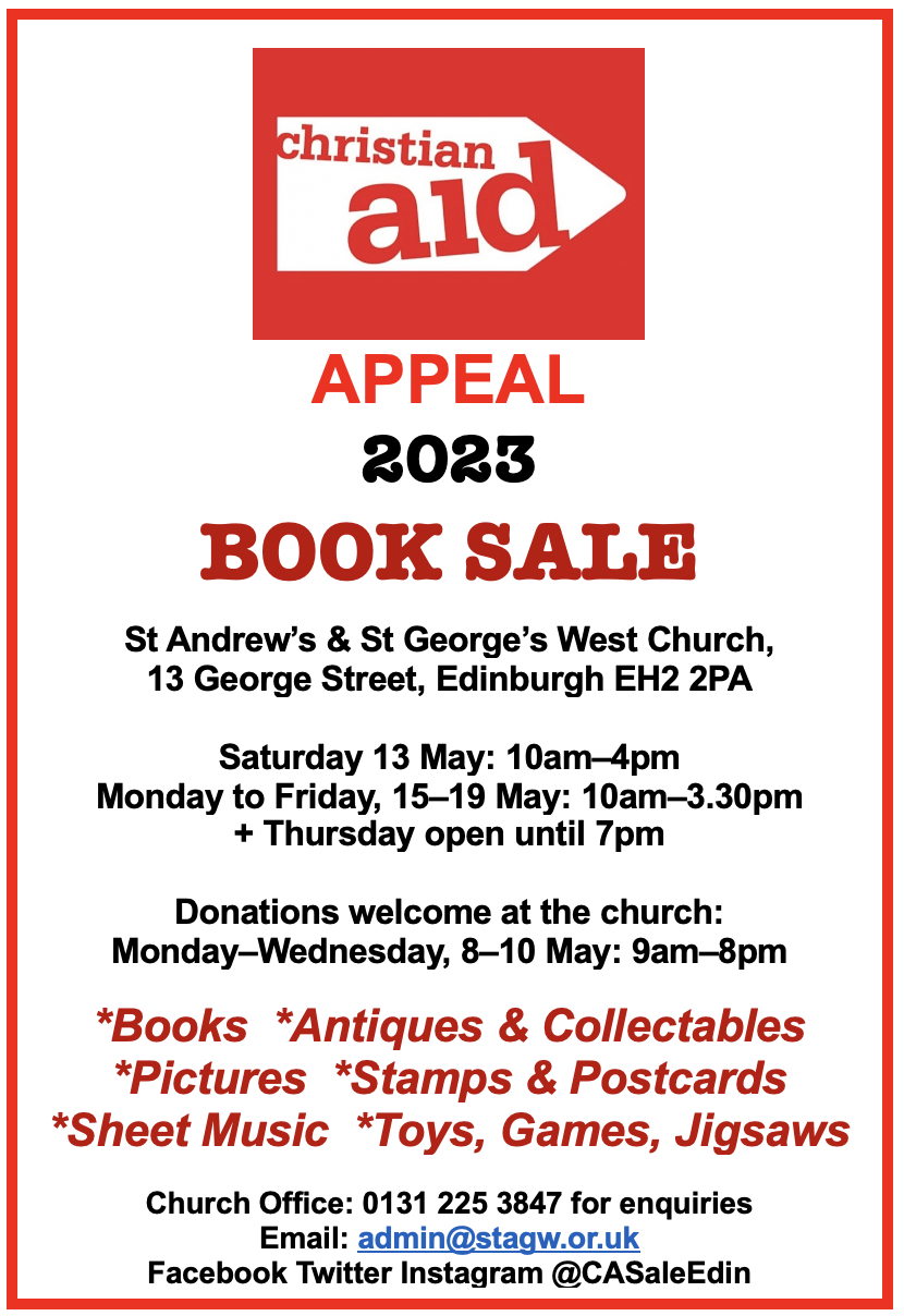 Christian Aid appeal and book sale advert