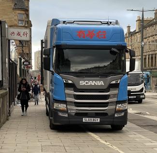 Lorry parked on Leith Walk pavement