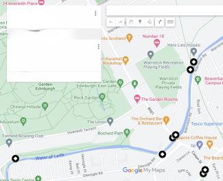 Map of CSO locations between Stockbridge and Canonmills Bridge
