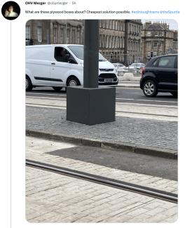 Tweet with photo of tram-related street furniture.